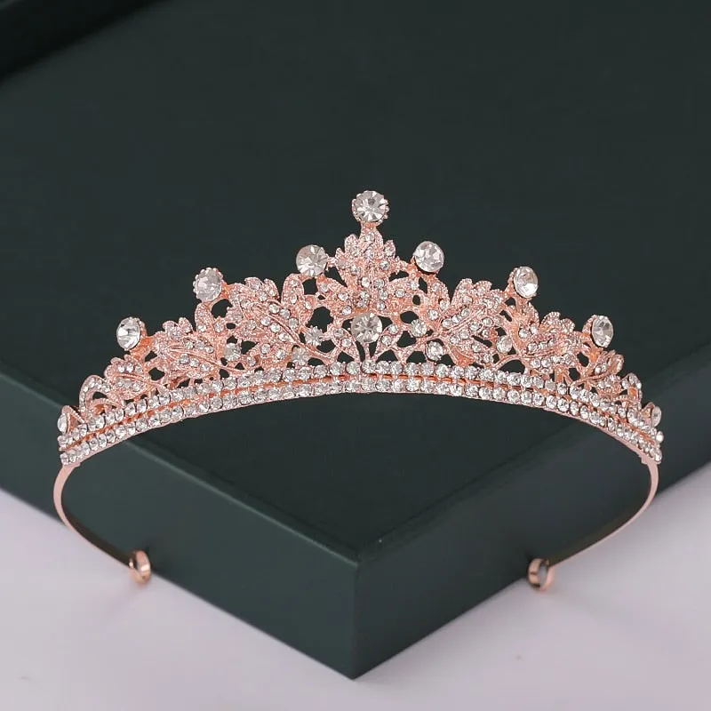 Trendy Rose Gold Crystal Tiaras Crowns Princess Party Hair Accessory