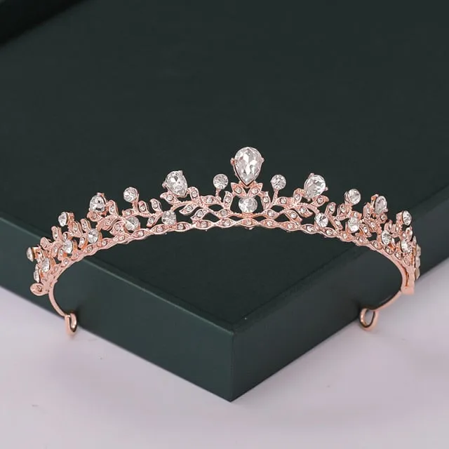 Trendy Rose Gold Crystal Tiaras Crowns Princess Party Hair Accessory