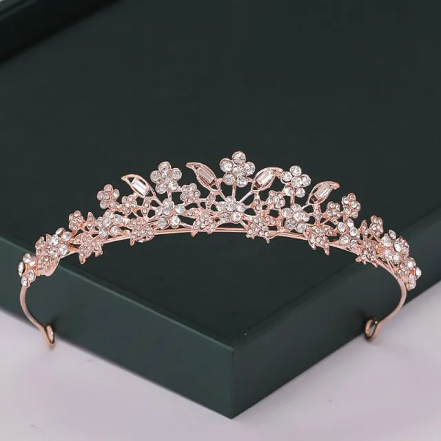 Trendy Rose Gold Crystal Tiaras Crowns Princess Party Hair Accessory