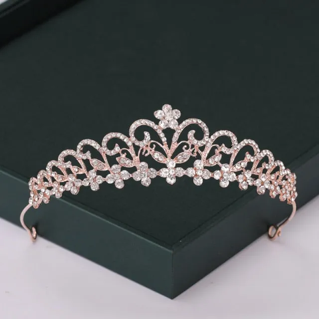 Trendy Rose Gold Crystal Tiaras Crowns Princess Party Hair Accessory