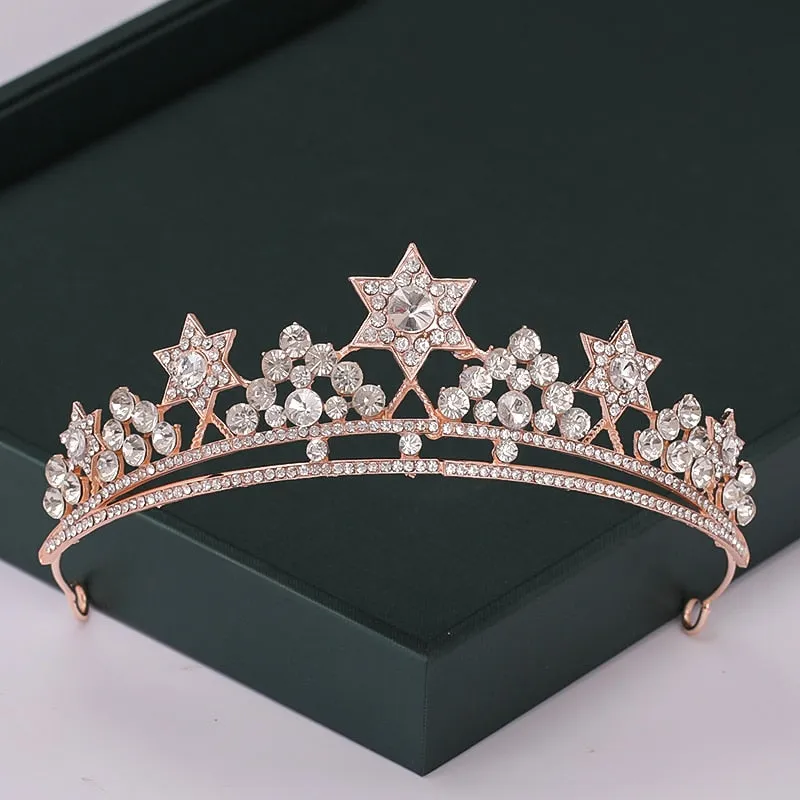Trendy Rose Gold Crystal Tiaras Crowns Princess Party Hair Accessory