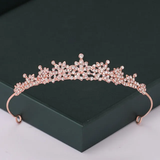 Trendy Rose Gold Crystal Tiaras Crowns Princess Party Hair Accessory