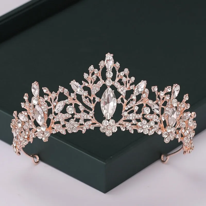 Trendy Rose Gold Crystal Tiaras Crowns Princess Party Hair Accessory