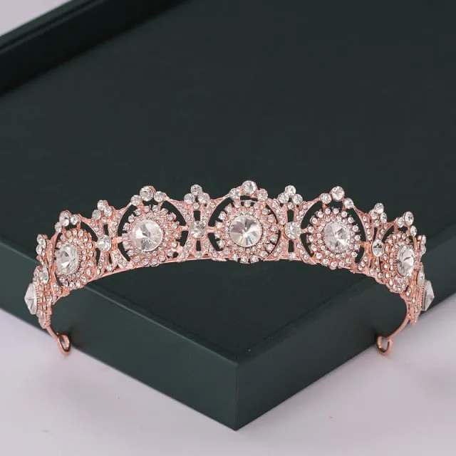Trendy Rose Gold Crystal Tiaras Crowns Princess Party Hair Accessory