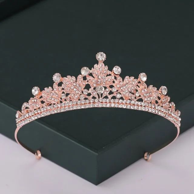 Trendy Rose Gold Crystal Tiaras Crowns Princess Party Hair Accessory