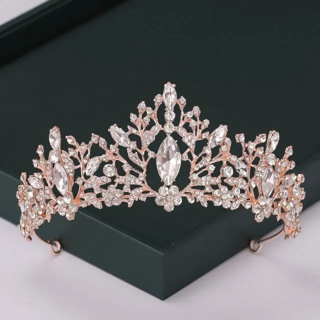 Trendy Rose Gold Crystal Tiaras Crowns Princess Party Hair Accessory
