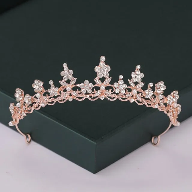 Trendy Rose Gold Crystal Tiaras Crowns Princess Party Hair Accessory