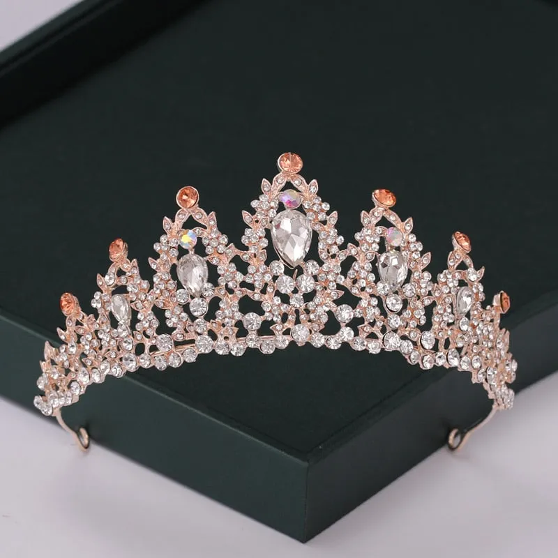 Trendy Rose Gold Crystal Tiaras Crowns Princess Party Hair Accessory
