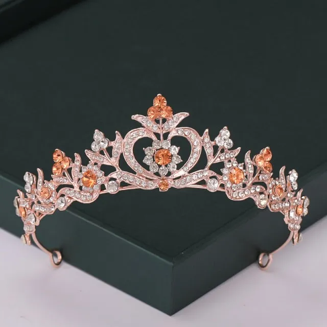 Trendy Rose Gold Crystal Tiaras Crowns Princess Party Hair Accessory