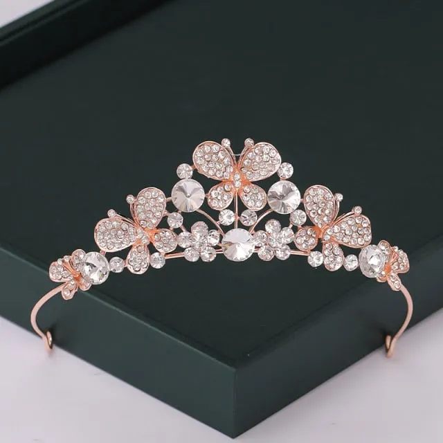 Trendy Rose Gold Crystal Tiaras Crowns Princess Party Hair Accessory