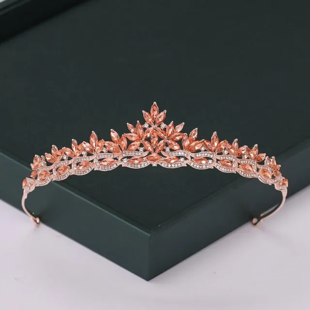 Trendy Rose Gold Crystal Tiaras Crowns Princess Party Hair Accessory