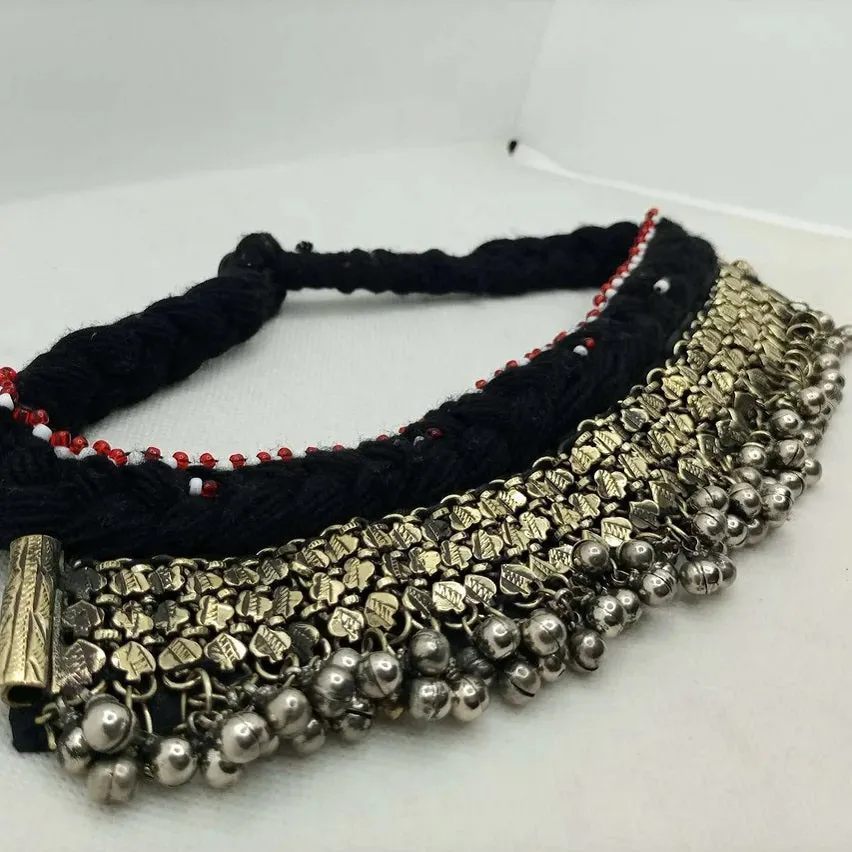 Tribal Vintage Choker Necklace with Silver Metal Bells