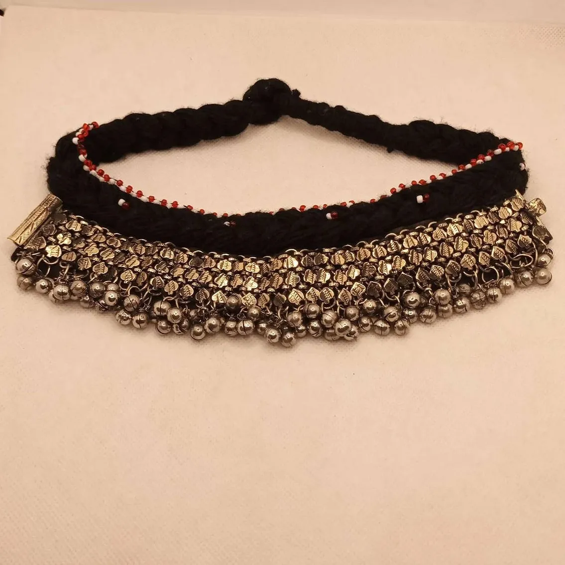 Tribal Vintage Choker Necklace with Silver Metal Bells