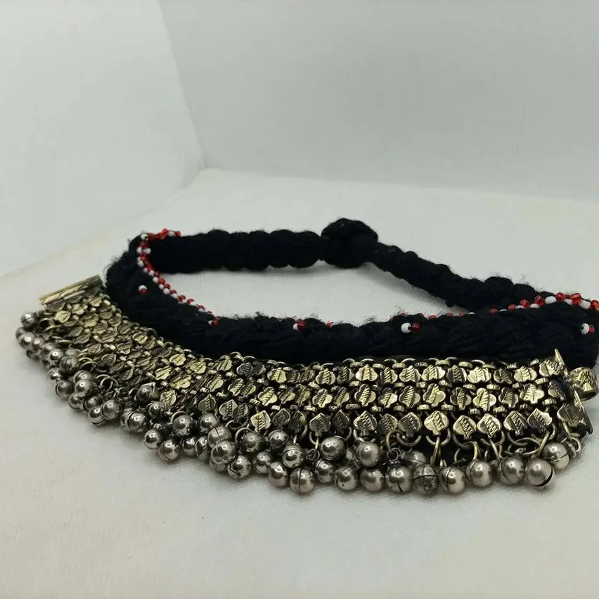 Tribal Vintage Choker Necklace with Silver Metal Bells