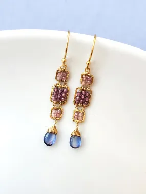 Triple Box Stone Drop Earring