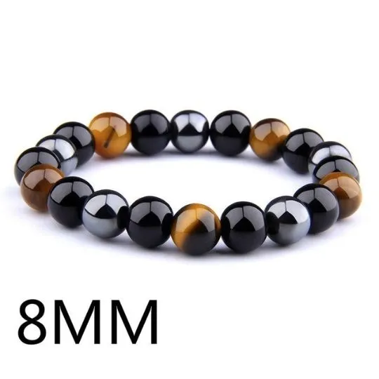 Triple Protection Charm Bracelet – Black Obsidian, Tiger’s Eye, and Hematite Elastic Crystal Jewelry for Men & Women