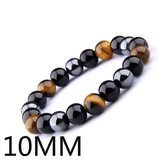 Triple Protection Charm Bracelet – Black Obsidian, Tiger’s Eye, and Hematite Elastic Crystal Jewelry for Men & Women
