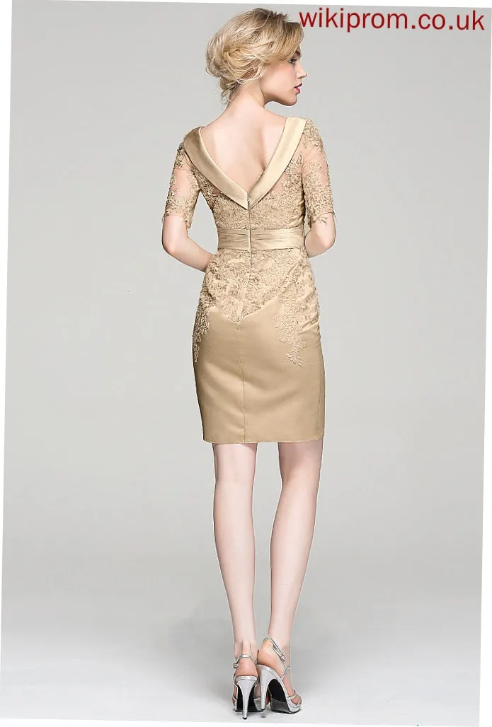 Tulle Cocktail Dresses With Sheath/Column Neck Cocktail Lace Satin Tiara Appliques Knee-Length Scoop Ruffle Dress