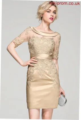 Tulle Cocktail Dresses With Sheath/Column Neck Cocktail Lace Satin Tiara Appliques Knee-Length Scoop Ruffle Dress