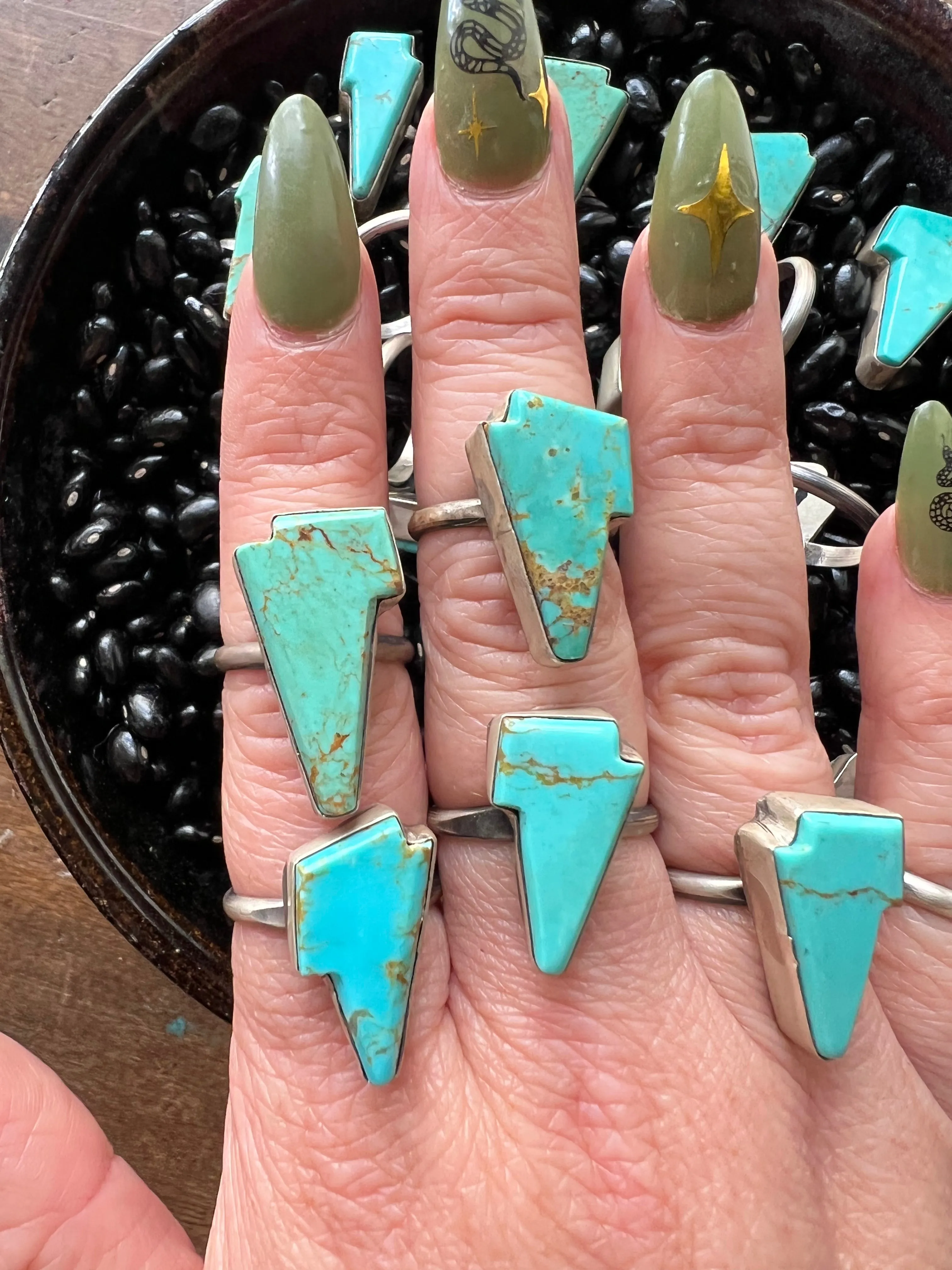 Turquoise Lightening bolt rings