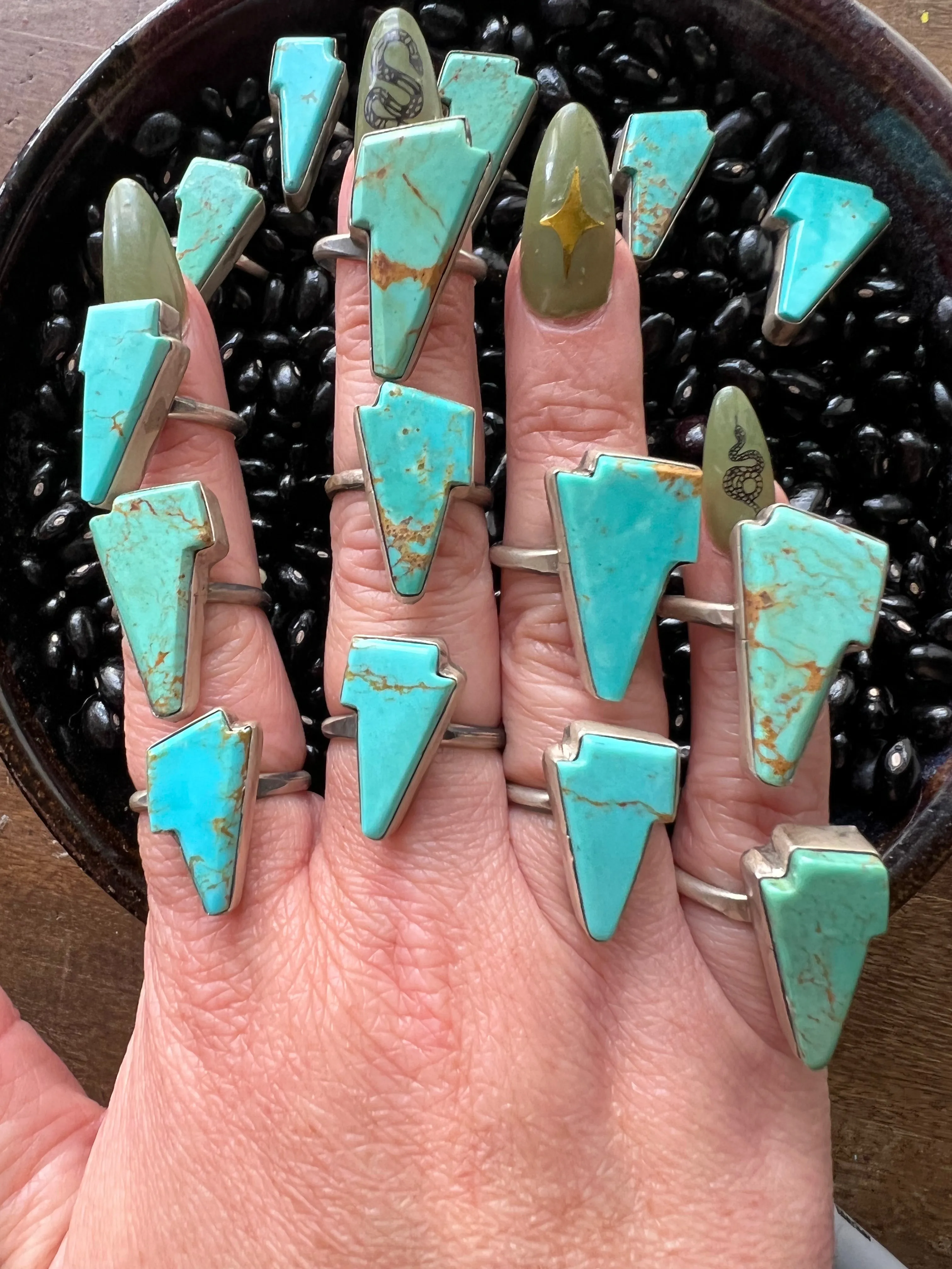 Turquoise Lightening bolt rings