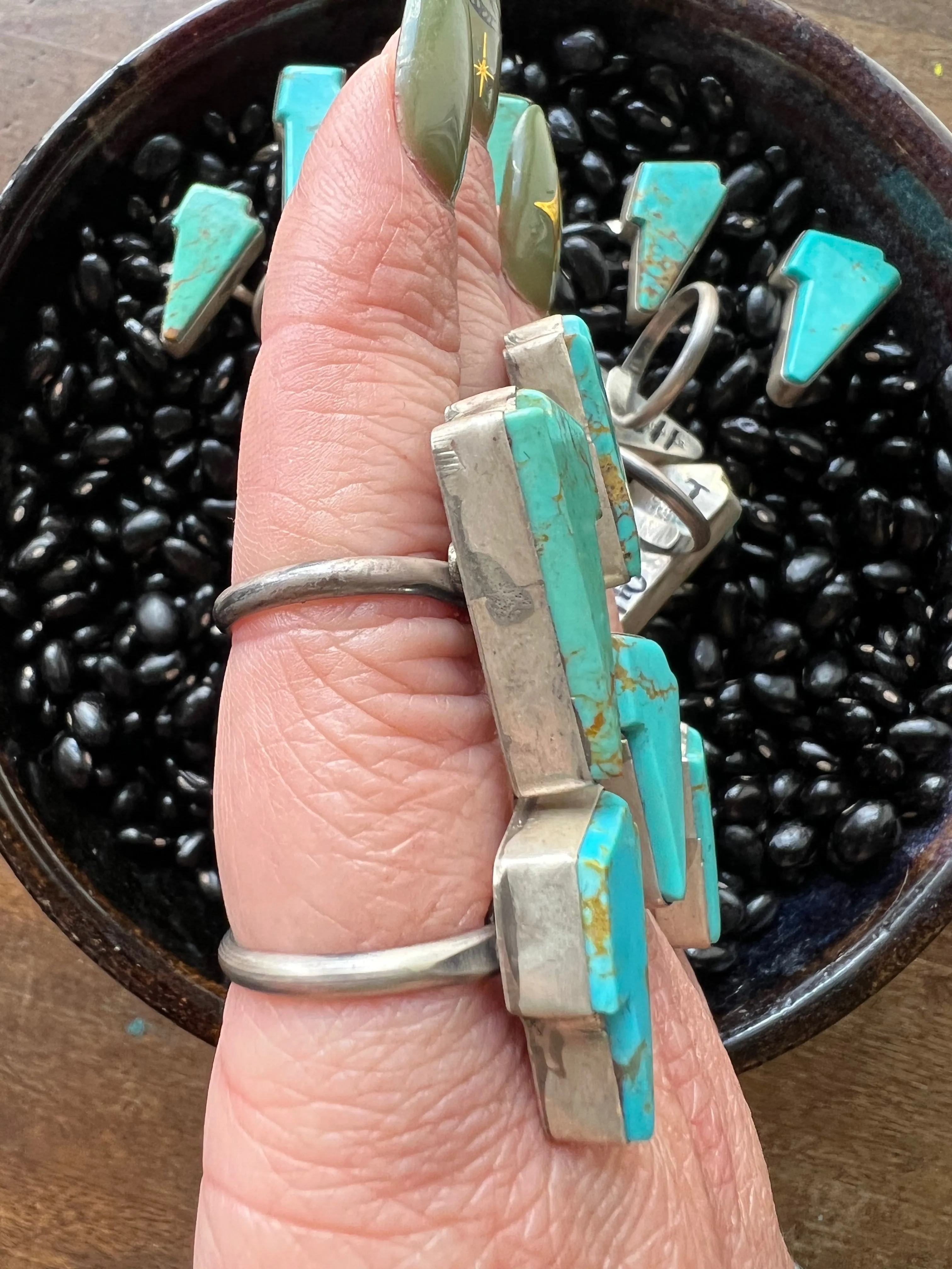 Turquoise Lightening bolt rings