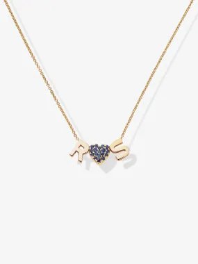 Two Letters & Blue Sapphire Heart Necklace
