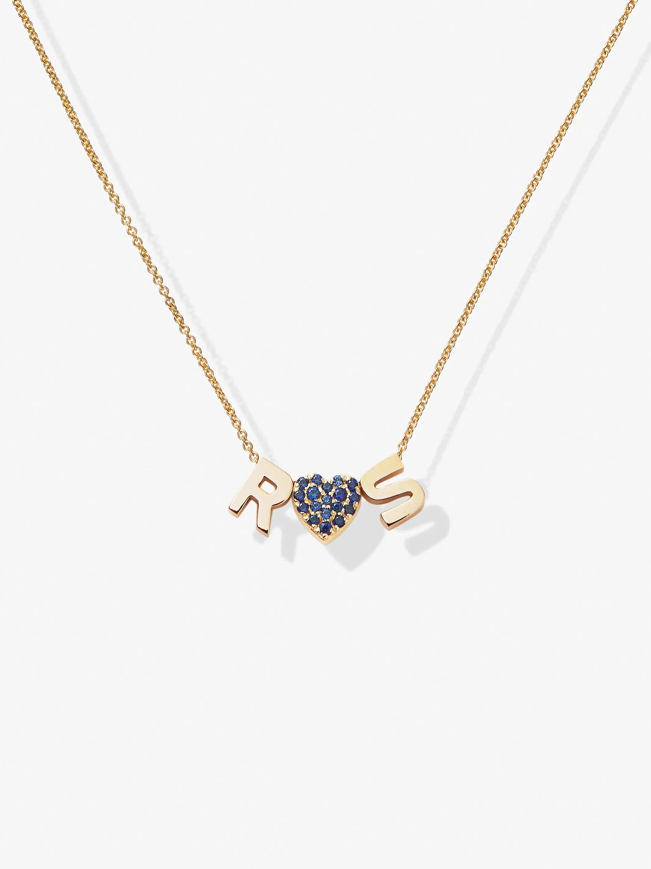 Two Letters & Blue Sapphire Heart Necklace