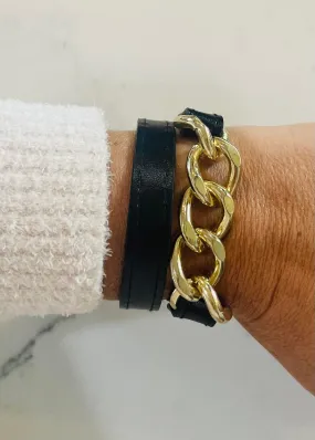Vegan Leather & Chain Link Bracelet
