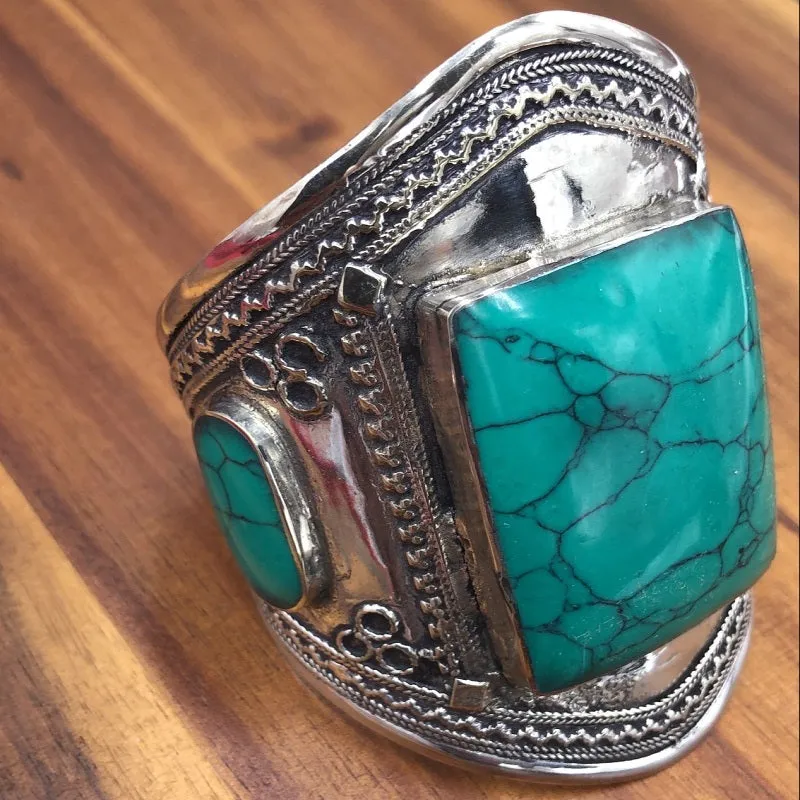 Vintage Boho Cuff With Big Stone Bracelet