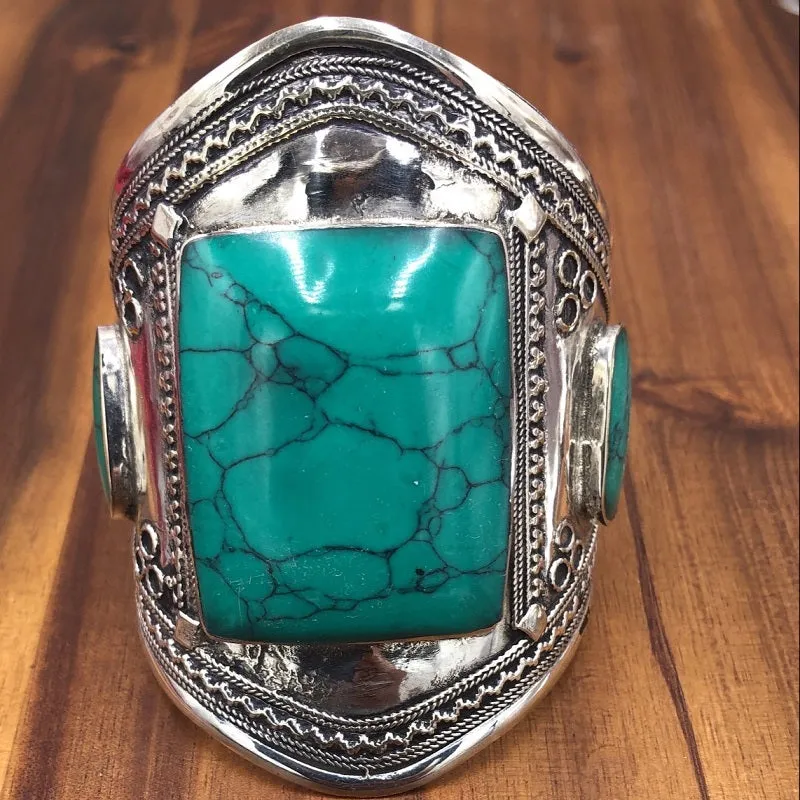 Vintage Boho Cuff With Big Stone Bracelet