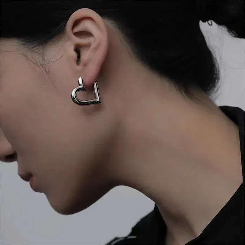 Vintage Gifts Hollow Gold Hoop Trendy Silver Cute Heart Jewelry Earring