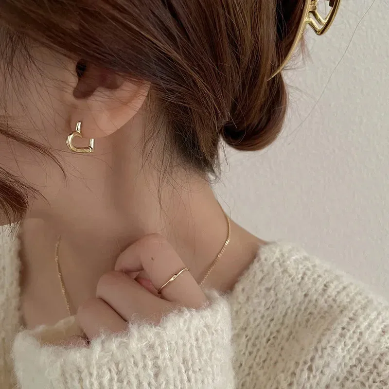 Vintage Gifts Hollow Gold Hoop Trendy Silver Cute Heart Jewelry Earring