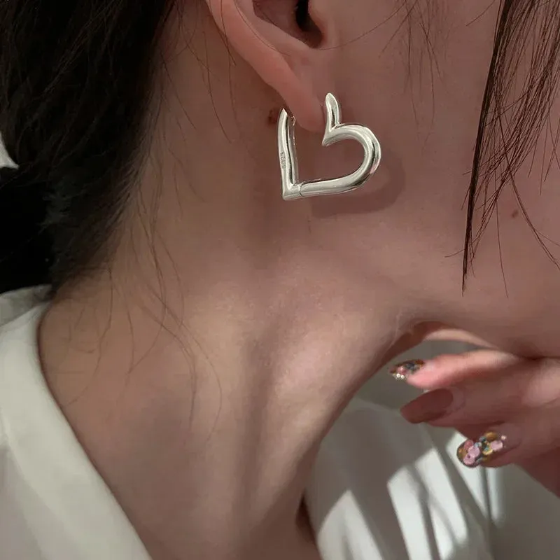 Vintage Gifts Hollow Gold Hoop Trendy Silver Cute Heart Jewelry Earring