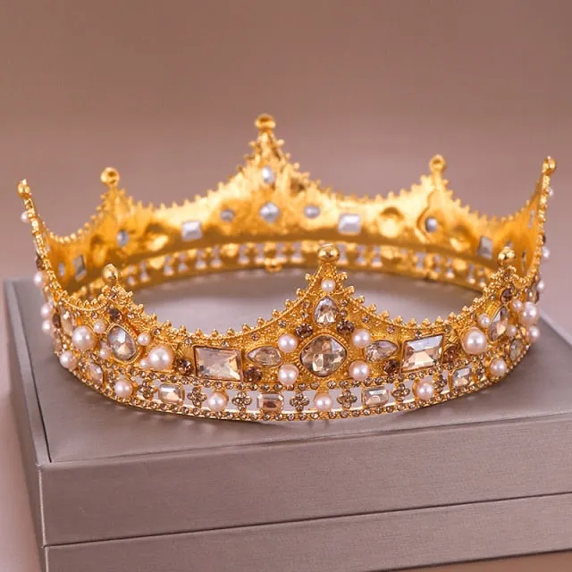 Vintage Gold or Silver Royal Crown for Bride Head Jewelry