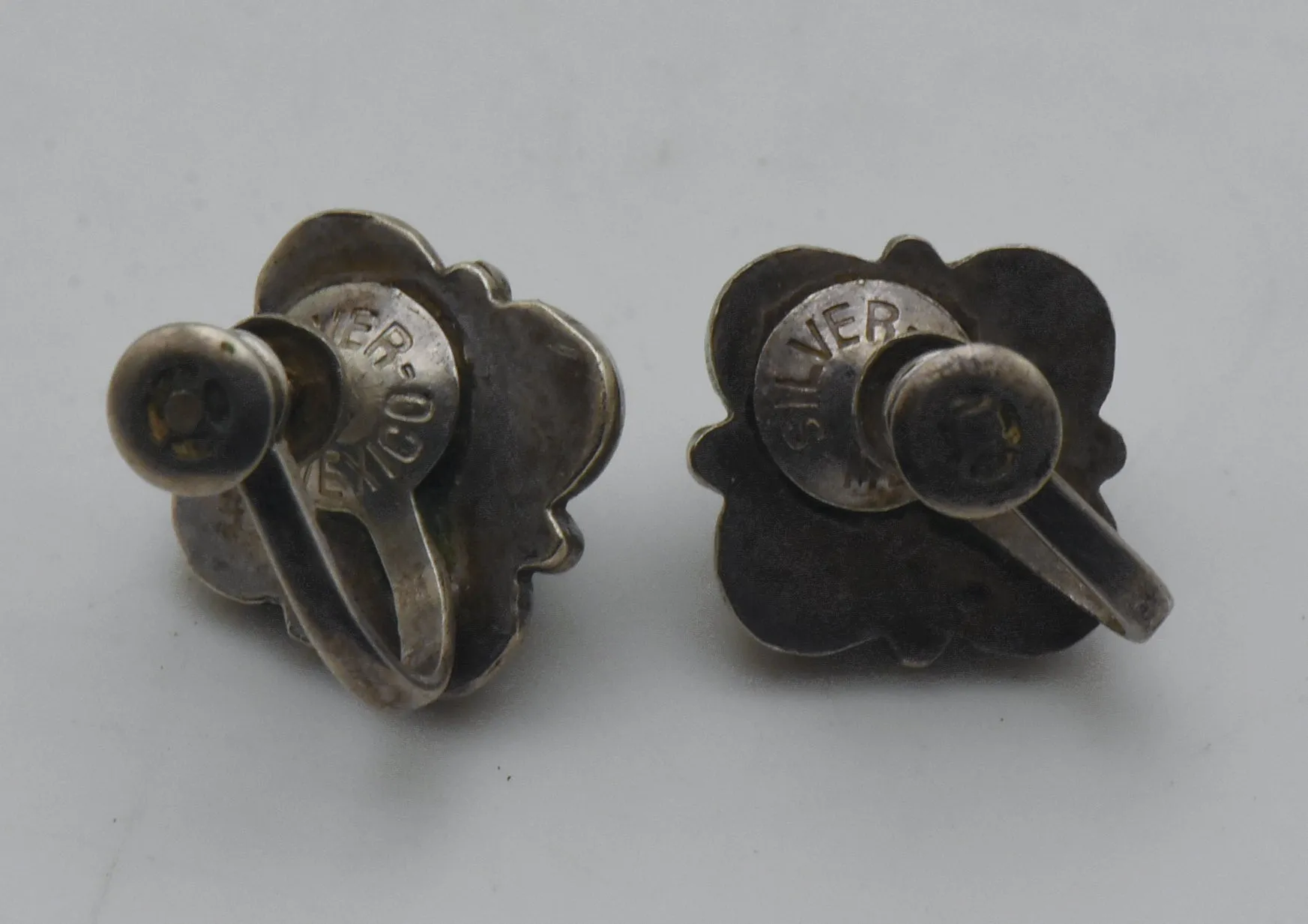 Vintage Handmade Silver and Obsidian Screw Back Earrings