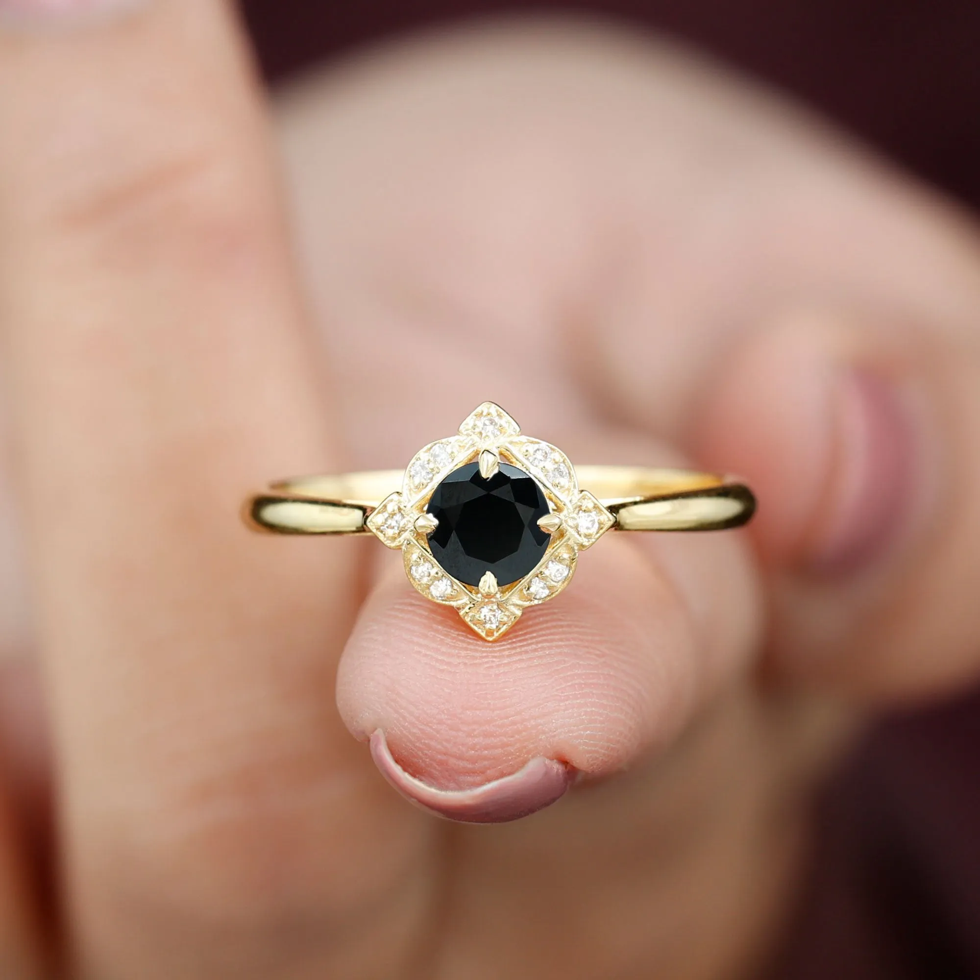 Vintage Inspired Black and White Diamond Engagement Ring