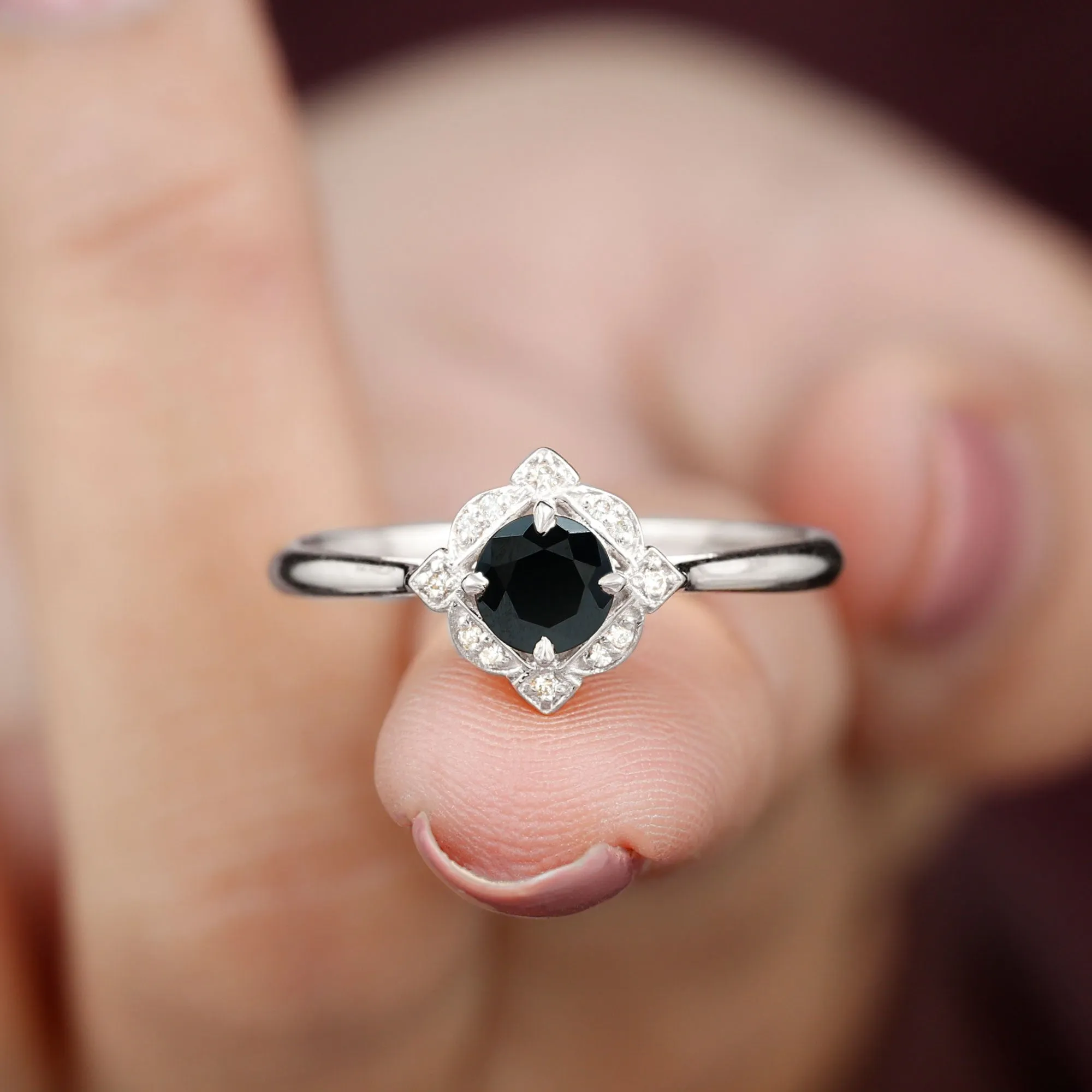 Vintage Inspired Black and White Diamond Engagement Ring