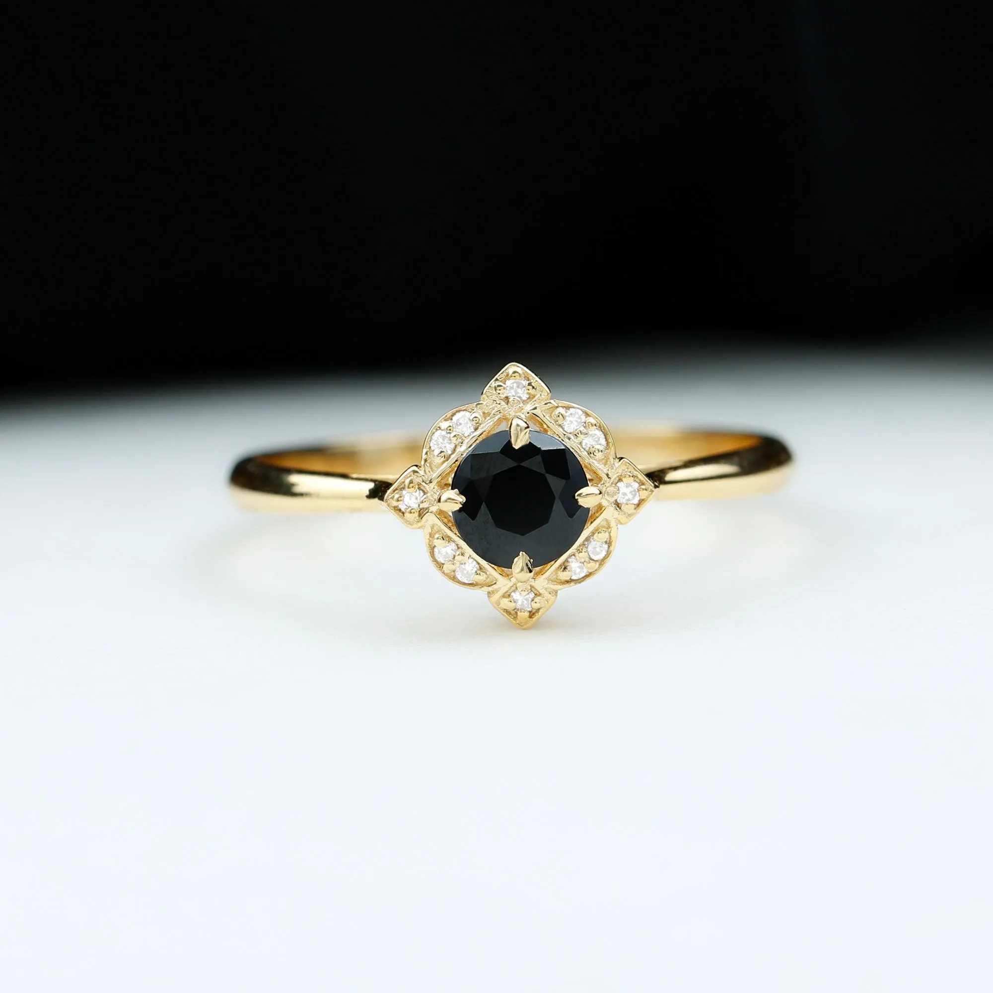 Vintage Inspired Black and White Diamond Engagement Ring