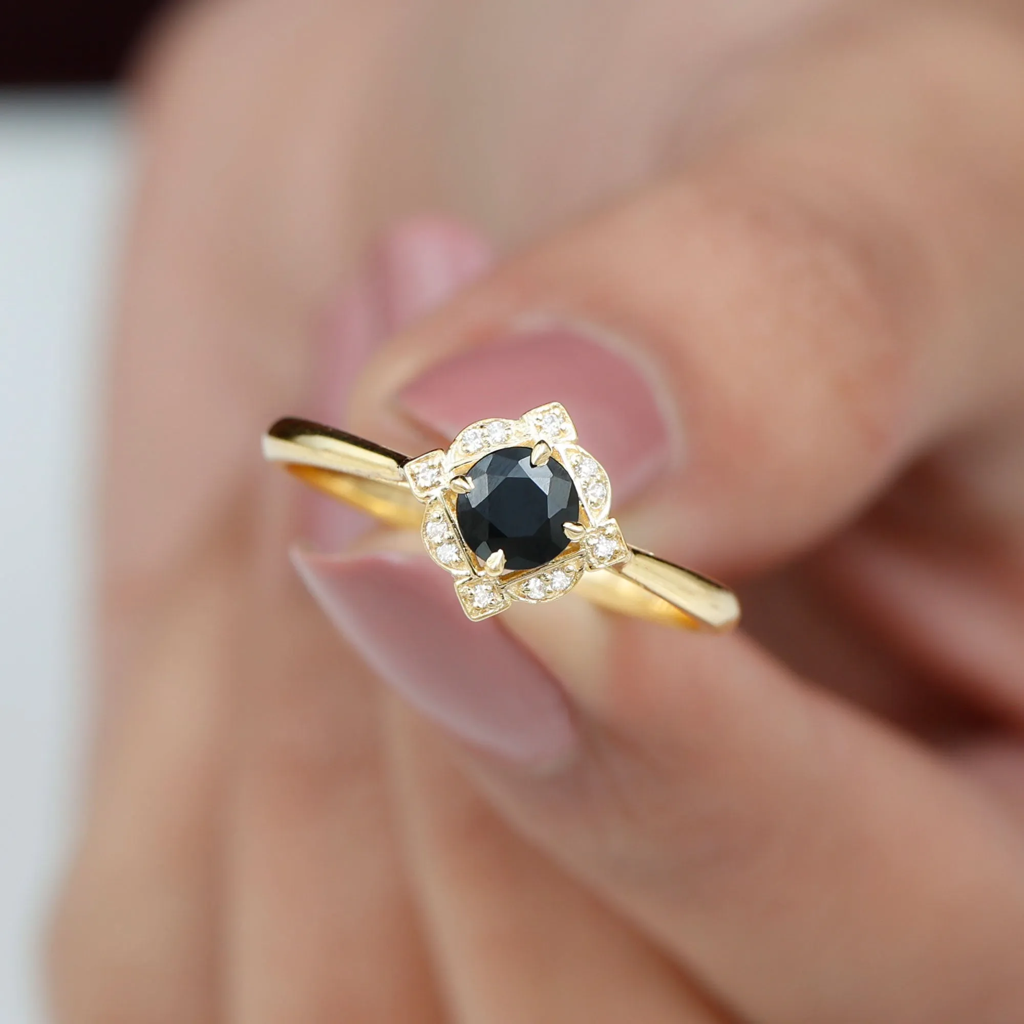 Vintage Inspired Black and White Diamond Engagement Ring