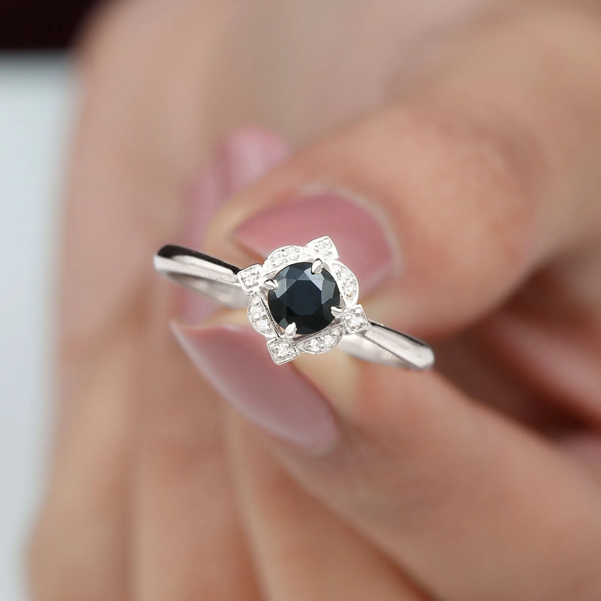 Vintage Inspired Black and White Diamond Engagement Ring