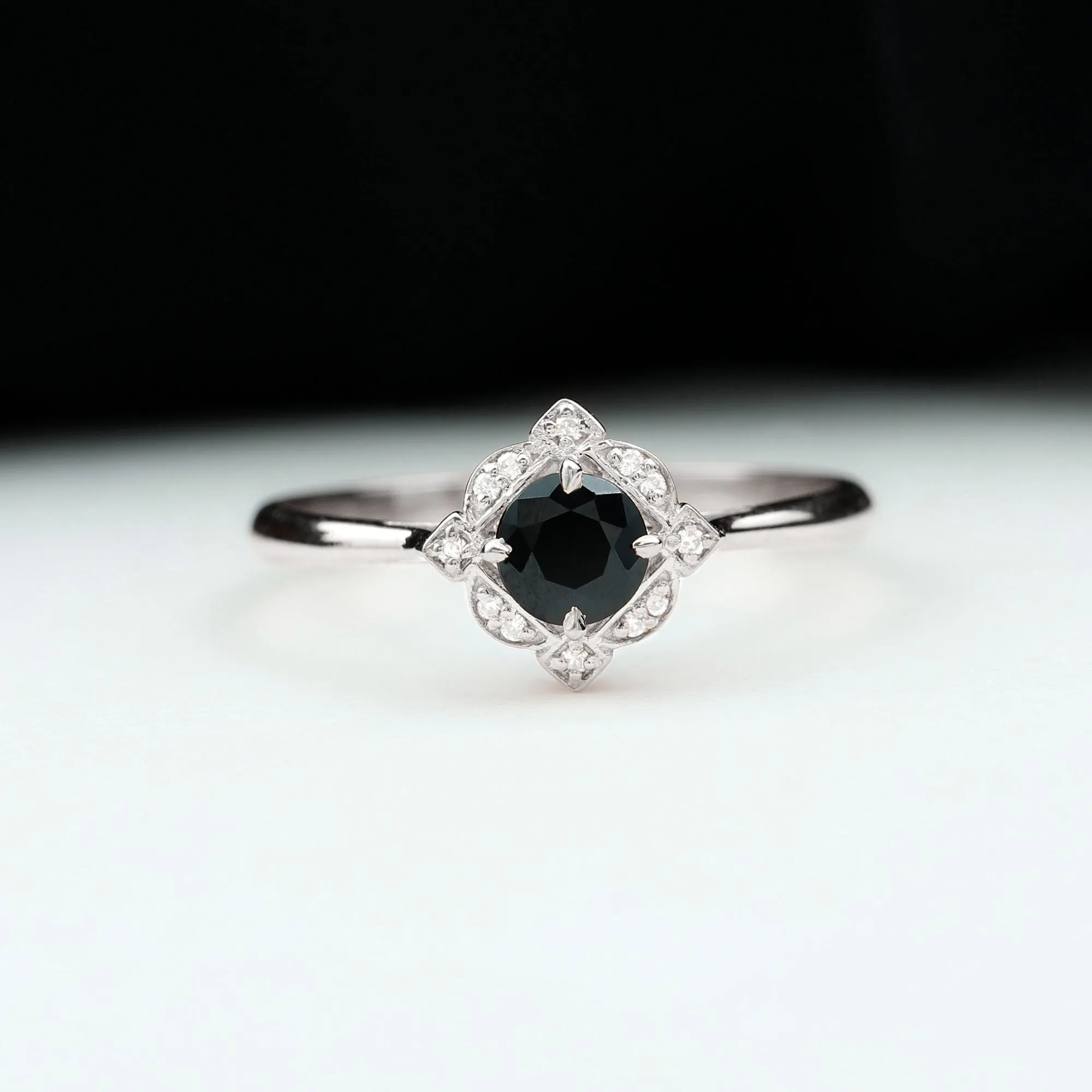 Vintage Inspired Black and White Diamond Engagement Ring