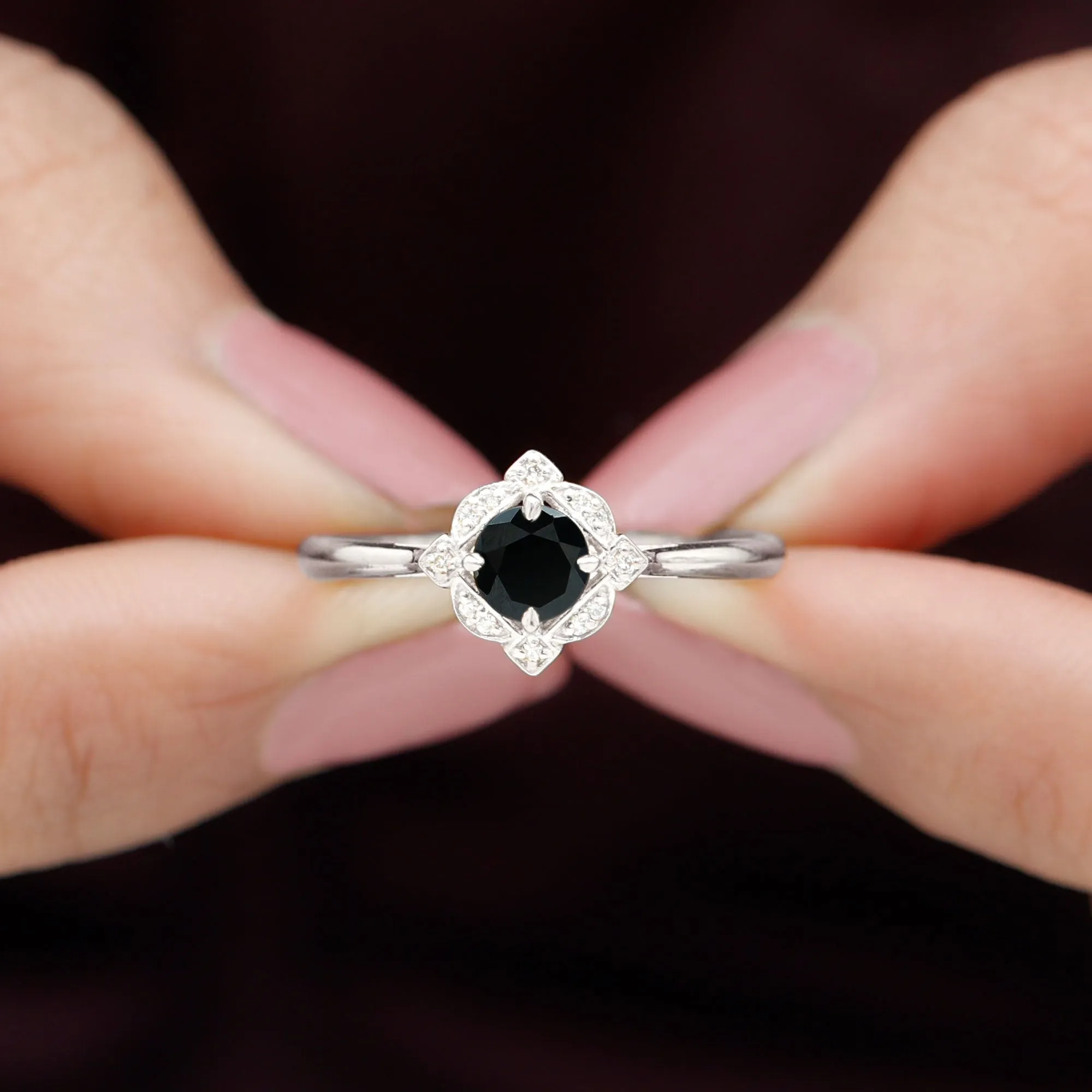 Vintage Inspired Black and White Diamond Engagement Ring
