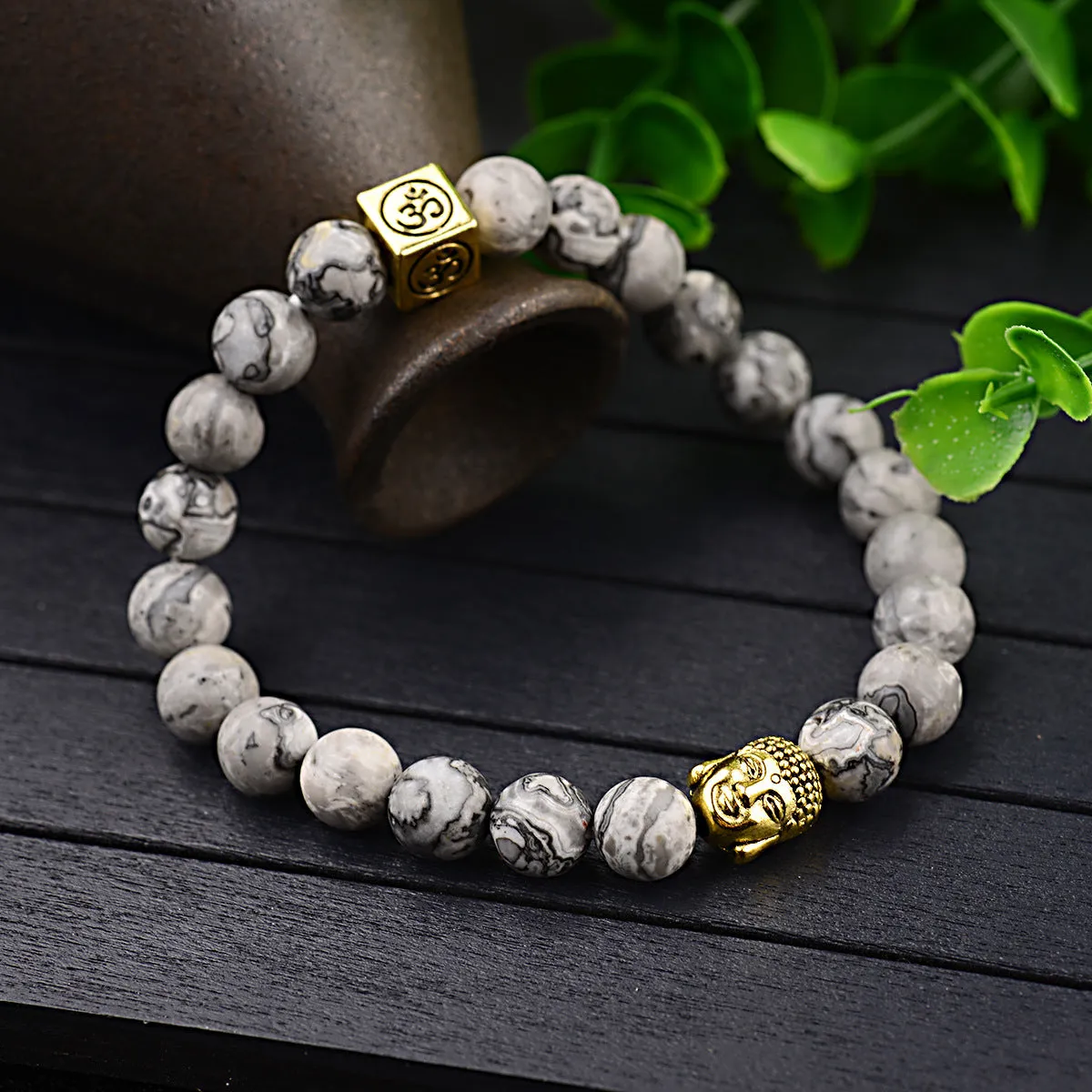 Vintage Men's Buddha Head Elastic Rope Bracelet