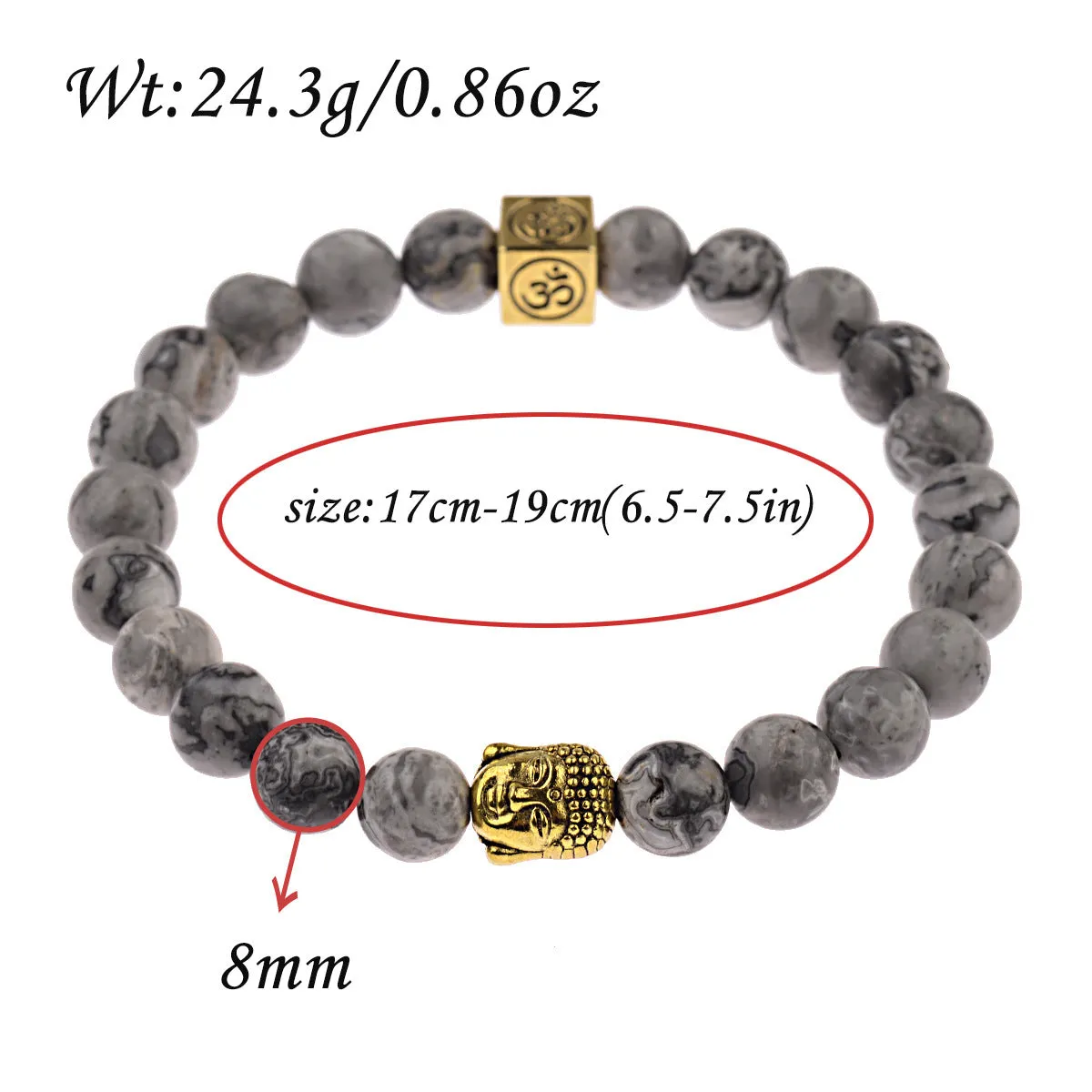Vintage Men's Buddha Head Elastic Rope Bracelet