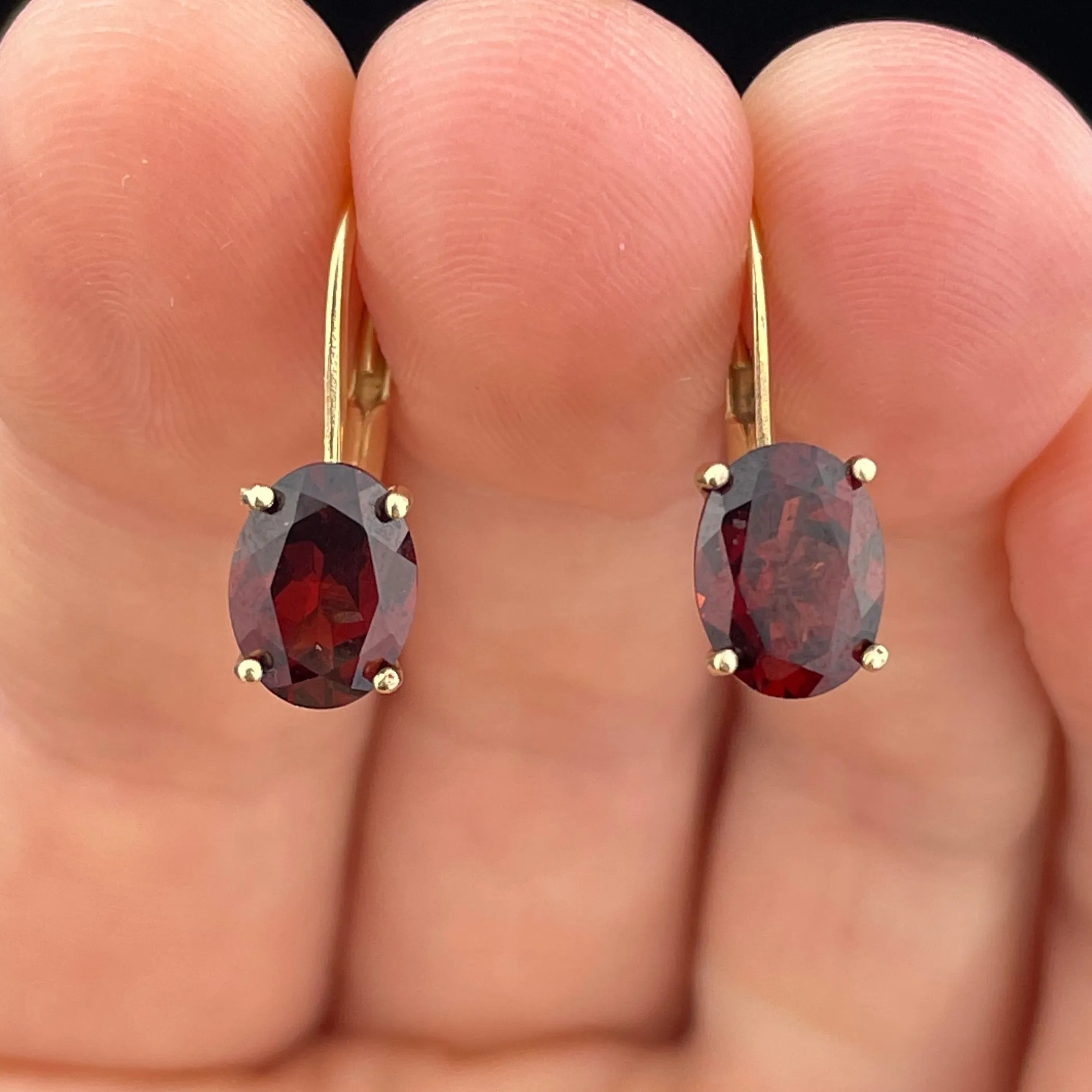 Vintage Oval Garnet 14K Gold Earrings