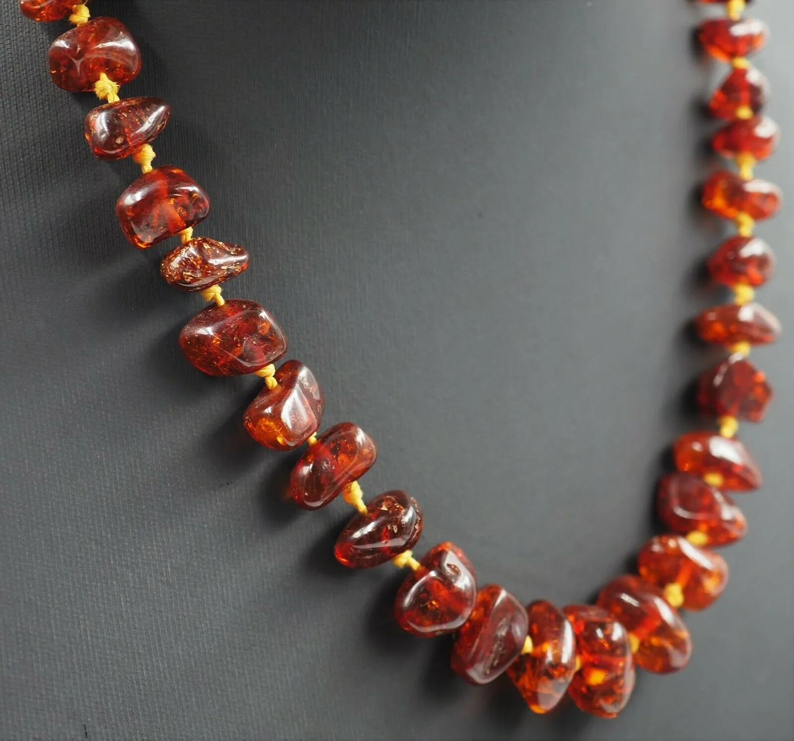 Vintage Polished Amber Knotted Necklace