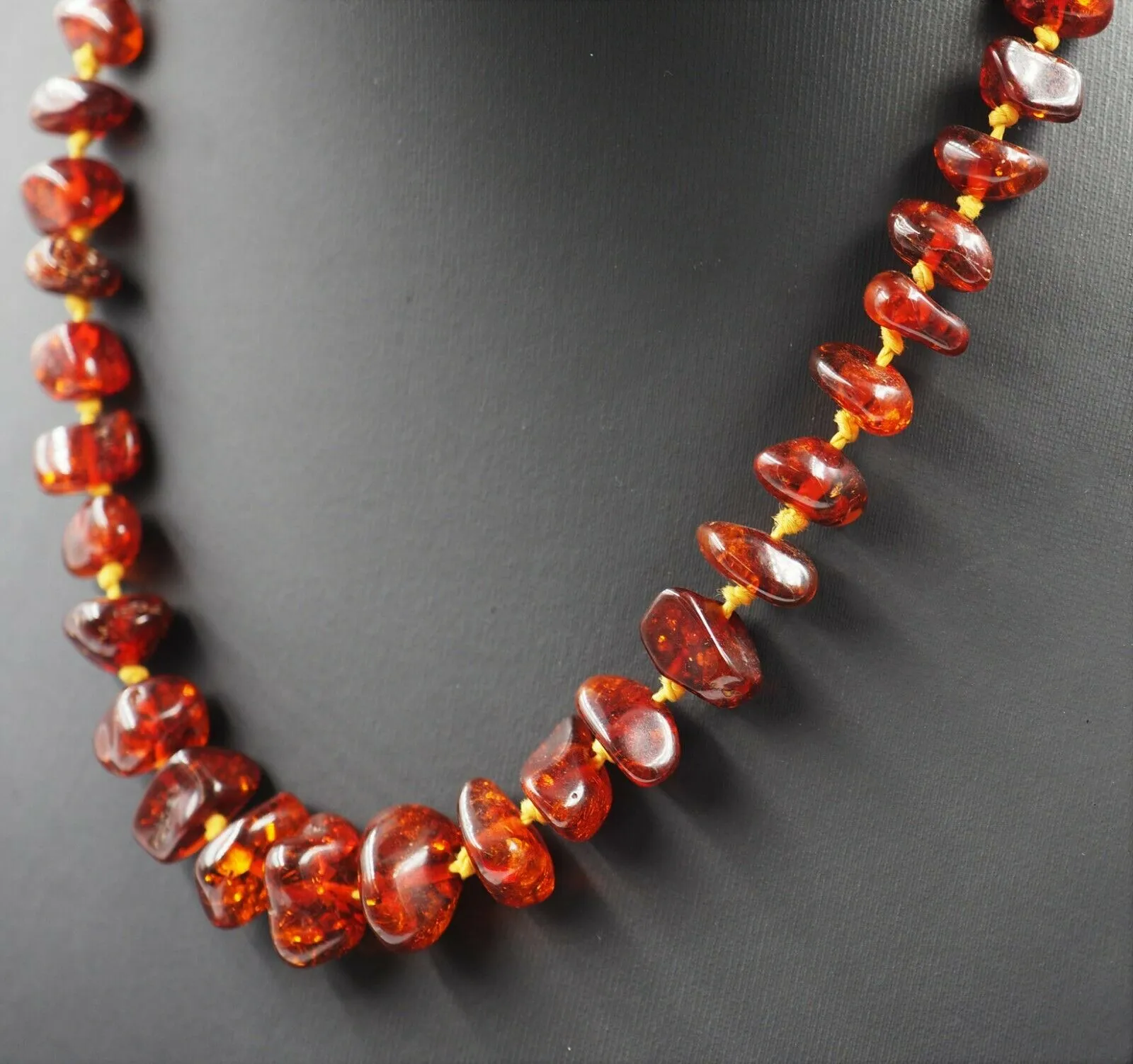 Vintage Polished Amber Knotted Necklace