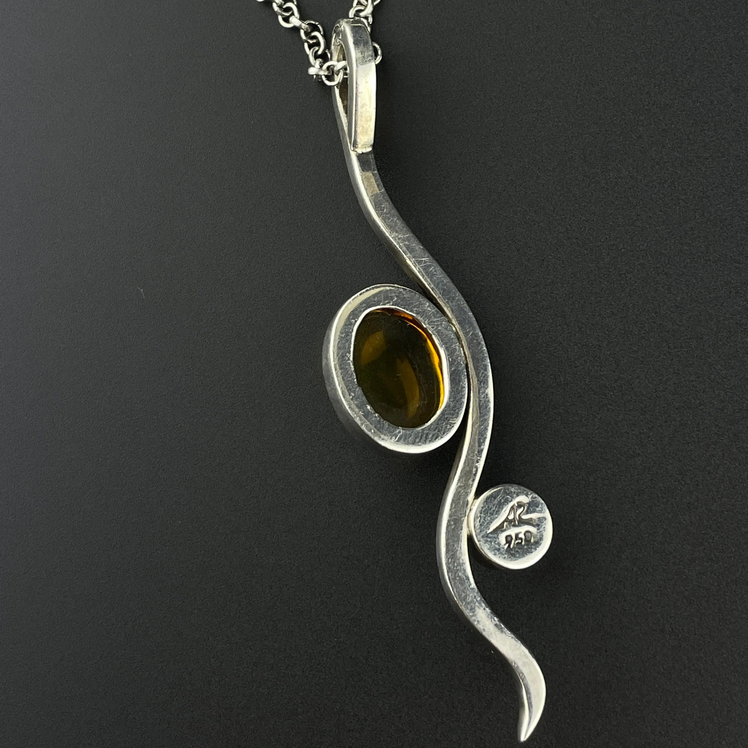 Vintage Silver Amber Pearl Pendant Necklace