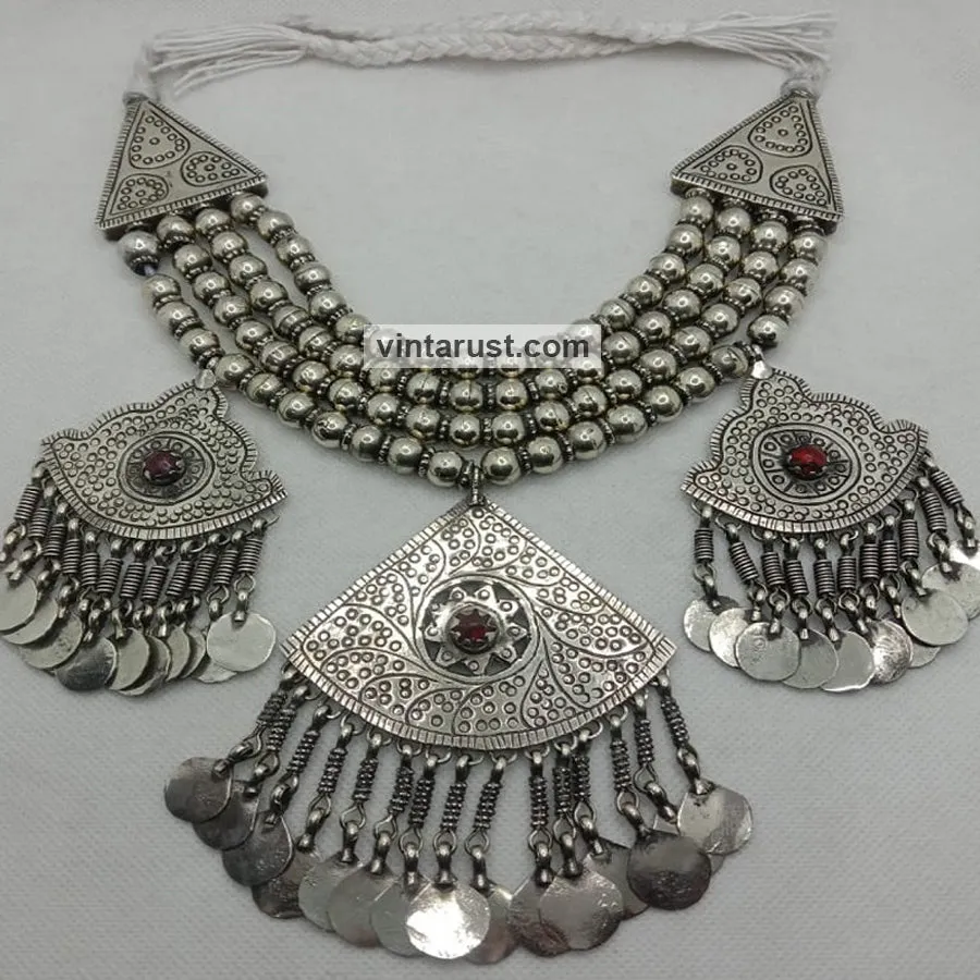 Vintage Silver Kuchi Chokers With Dangling Pendants